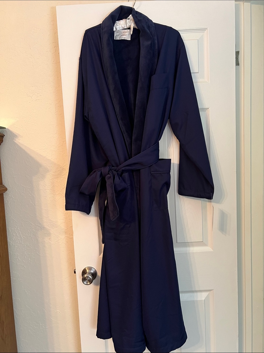 Navy Plush-Trim Bath Robe
